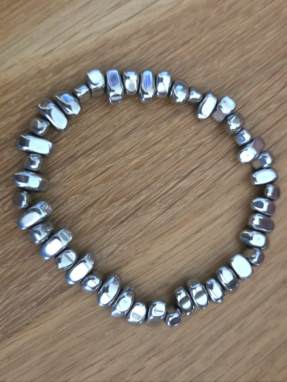 Silver Hematite Chunky Chip Beaded Stretch Bracelet | Handmade